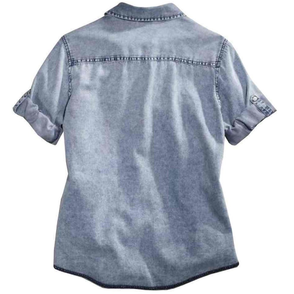 Harley-Davidson Womens Vintage Wash Convertible Sleeve Lightweight Denim Tee - S - Picture 2 of 11